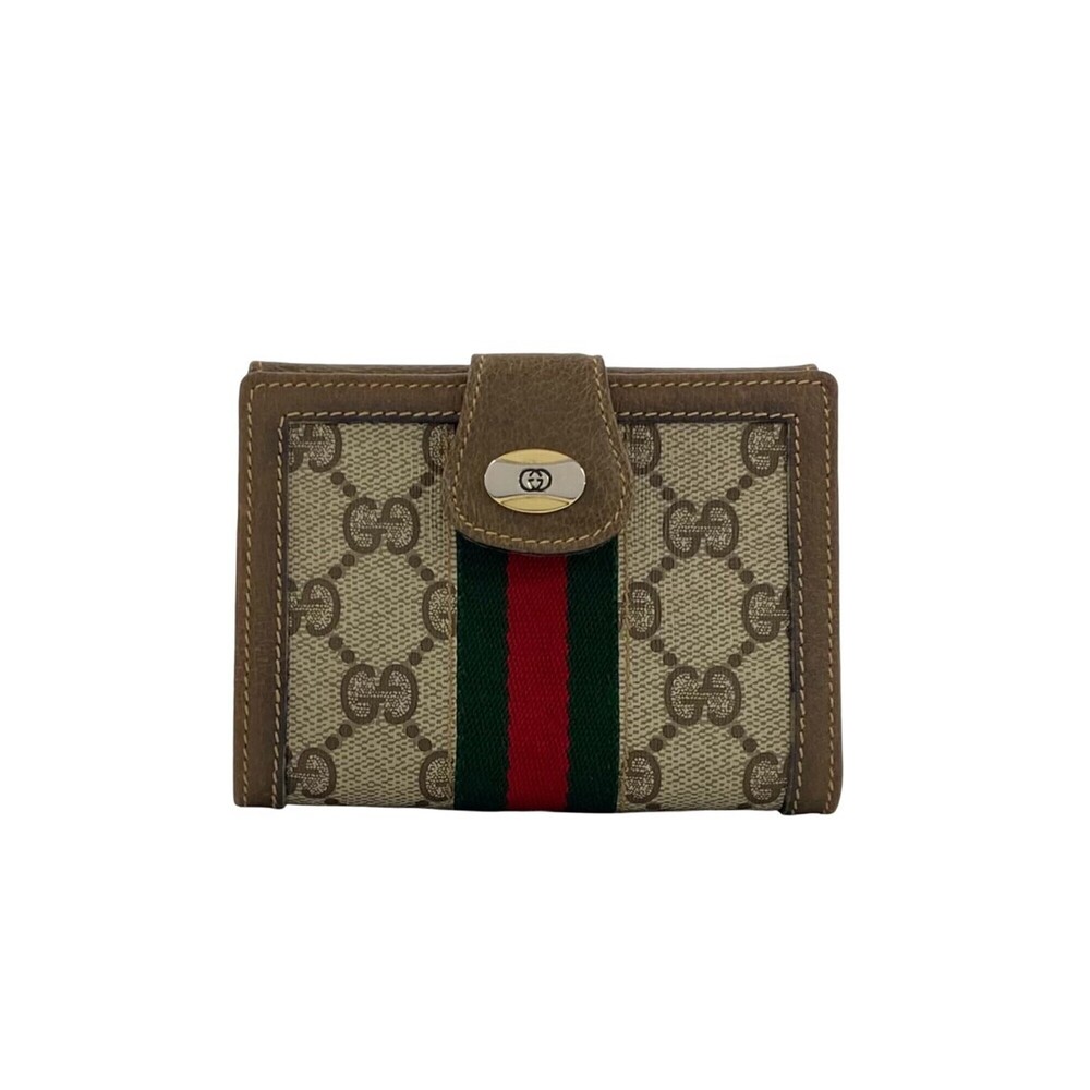 GUCCI Vintage Sherry Line GG Logo Leather Bi-fold Wallet, Brown/Red, 30268